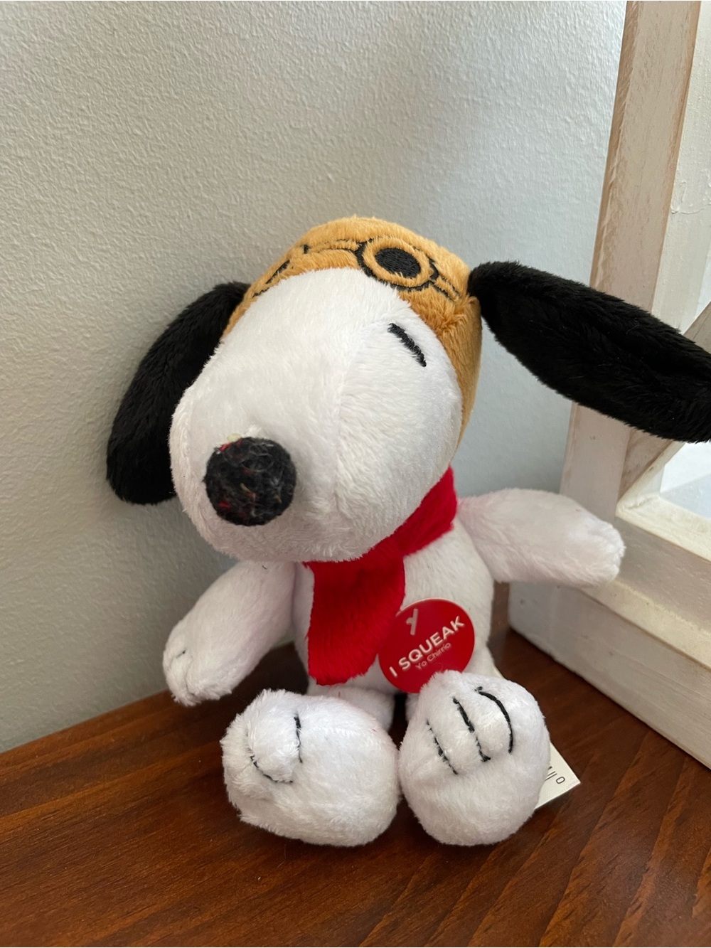 New Small Snoopy Plush Dog Toy with Red Scarf & Squeaker